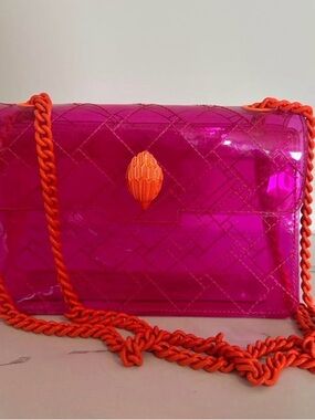 Kurt Geiger Fuchsia Patent Crossbody with Orange Chain